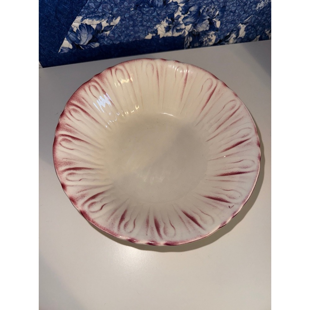 Vintage SCIO Pottery Provincial Vegetable Serving Bowl Hairpin Red Cream Ceramic